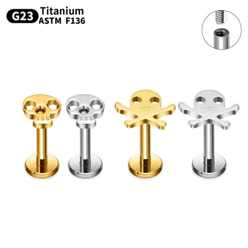

1/10pcs G23 Titanium Piercing Nasal nail Internal Thread Labret Skull Design Style Ear Stud Tragus Cartilage Helix Daith Earring