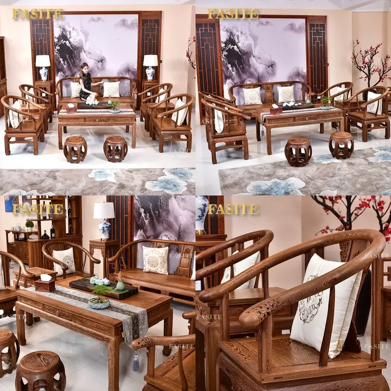 For Chinese Style Living Room Solid Wood Sofa Set Rosewood Chicken Wing Wood Chair Bold Furniture Combination
