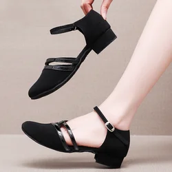 2025 Ladies Ballroom Latin Dance Shoes Black Salsa Shoes Low Heel 3.5cm Samba Tango Shoes Soft Sole Party Ballroom Shoes