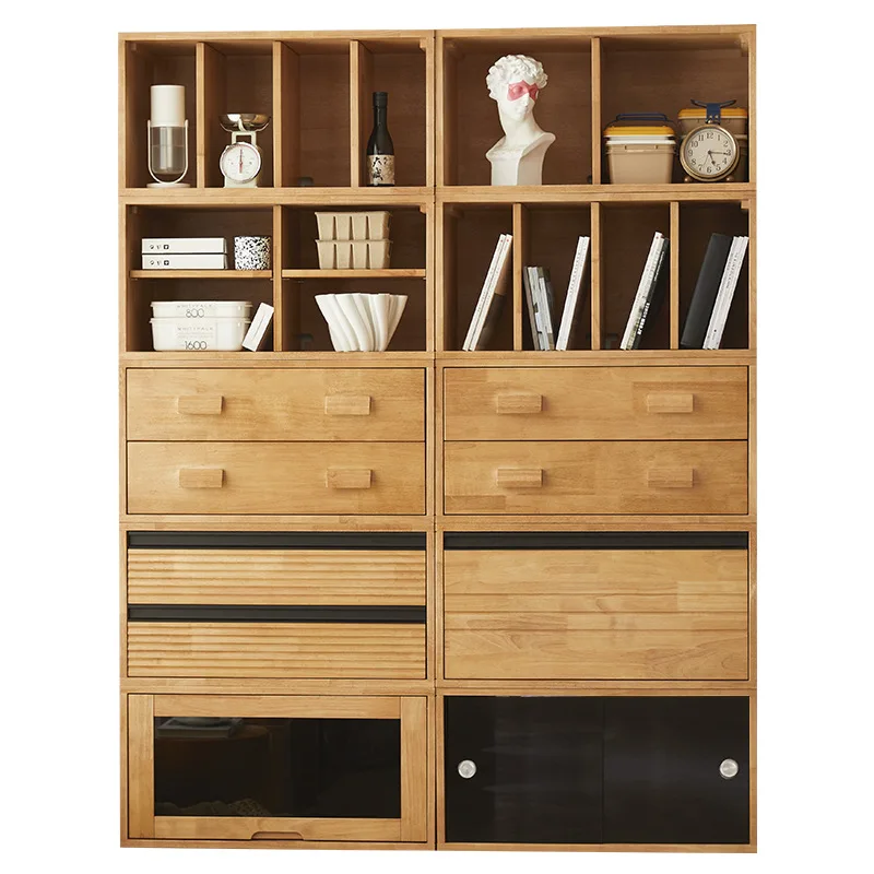 Solid wood free combination cabinet household living room TV cabinet module bookcase bedroom bay window storage