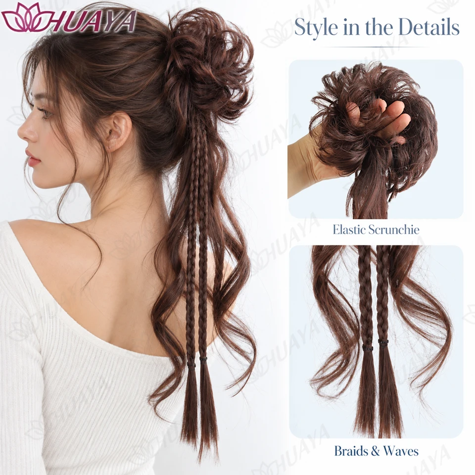 Synthetic Side Ponytail Extension Braided Hair Scrunchie Long Ponytail Hairpiece Women Hair Accessories