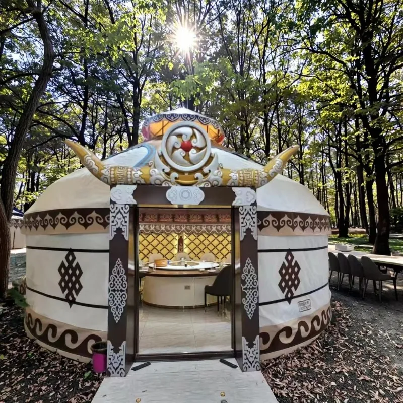 YTYIN Large Luxury Mongolian Yurt Tent Double Waterproof Thickened Oxford Canvas Warm Windproof Rainproof For Outdoor Catering