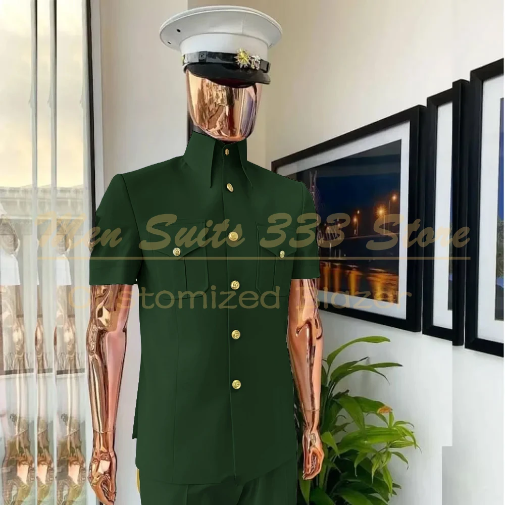 Safari Men's Suits Customized Short Sleeve Stand Lapel Slim Fit 2 Piece Jacket Pants High Quality Summer Male Clothing Costume view 3