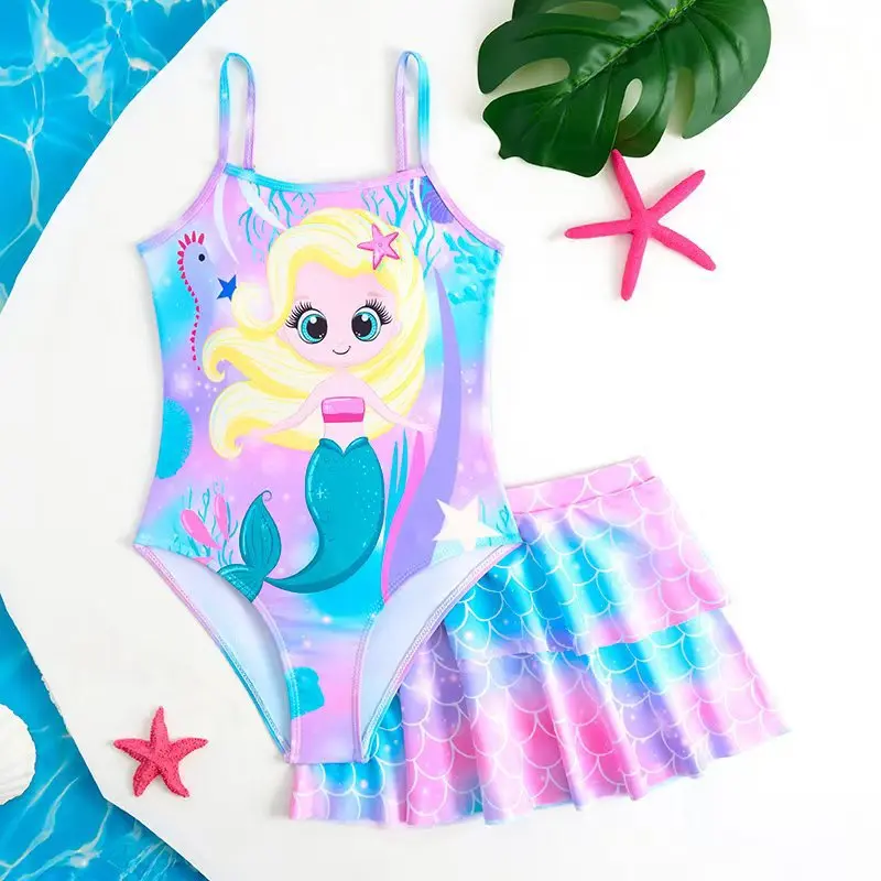 

Детский купальник-русалка с принтом для девочек 2026 года, цельный, с пляжной юбкой, для плавания и отдыха на пляже