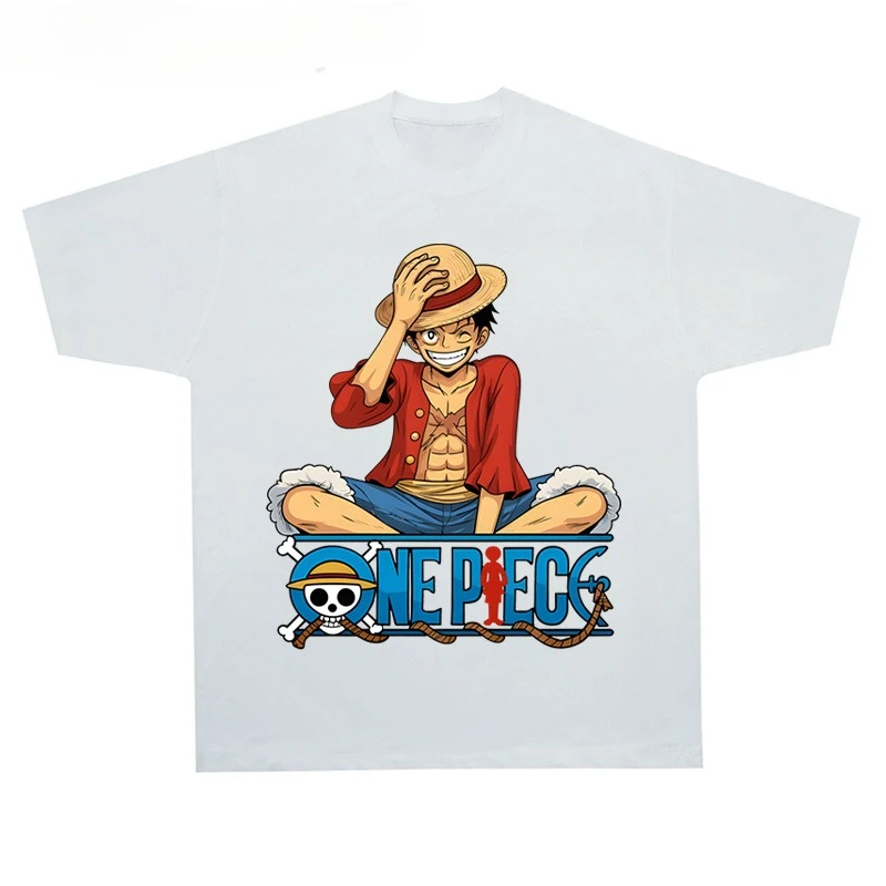 Bandai 2026 New One Piece Cartoon Print T Shirt Men Women American Retro Street Style Short Sleeve