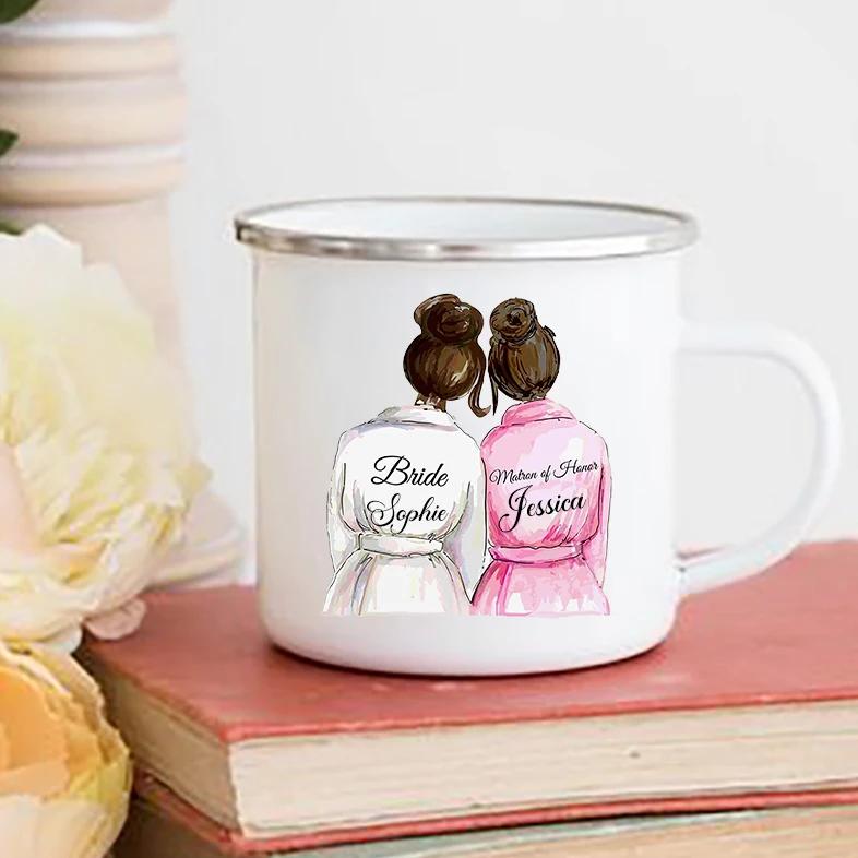 Personalized Enamel Mug Custom Name Tea Coffee Wine Mugs Bride Bridesmaid Cup Engagement Wedding Party Gifts for Maid of Honor