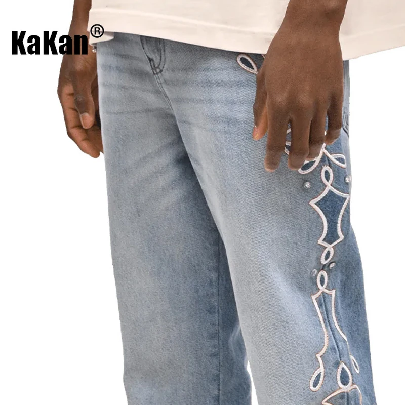 Kakan - New Men's Blue Gradient Wide Leg Jeans, Y2k Fashion Embroidered Diamond Set Long Jeans By Jeans Man Brand
