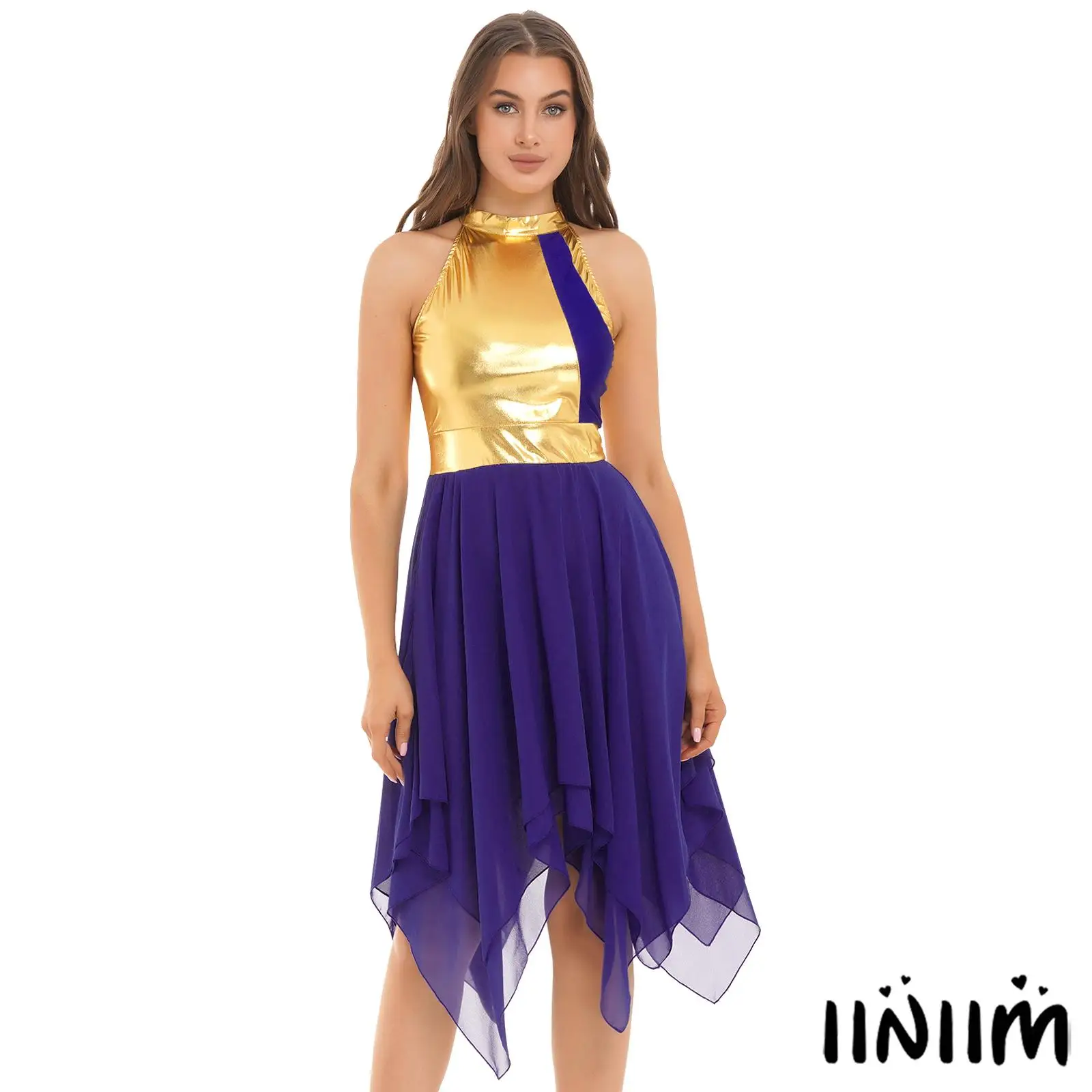 

‌Breathable Patchwork Lyrical Dance Gown Dress for Womens Asymmetrical Hem Sleeveless Design for Dance Party Competition Prom