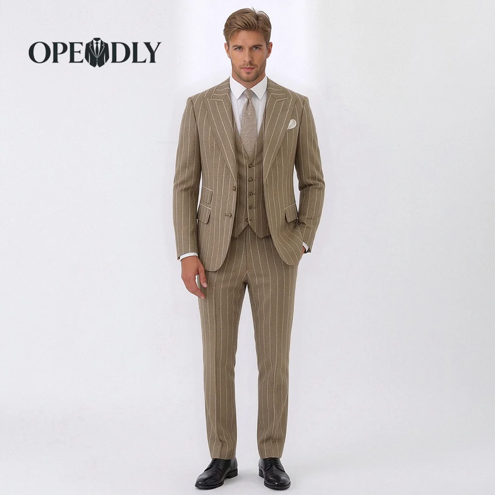 

OPEODLY Men's Slim Fit 3 Piece Tuxedo Suit - One Button Blazer Jacket Vest Pants Set for Formal Wedding And Business Occasions