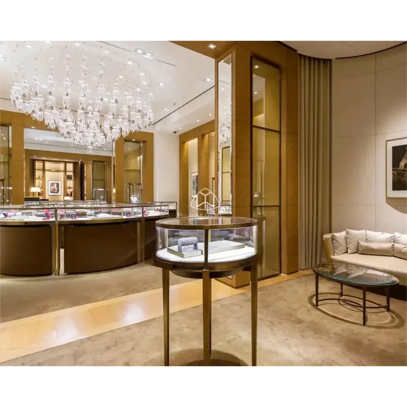 custom.Modern Style Lockable Glass Jewellery Shop Decoration Curved Display Cabinet
