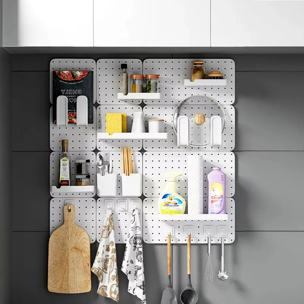 White Pegboard Wall Kitchen Storage Rack