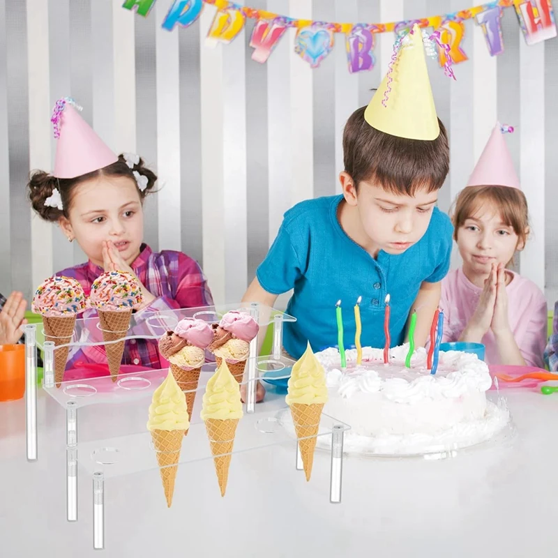 ●15 Holes Ice Cream Cone Holder Acrylic 3 Layers Snack Holder Display Snack Popcorn Paper Cones Stand for Home Decor-ABFB