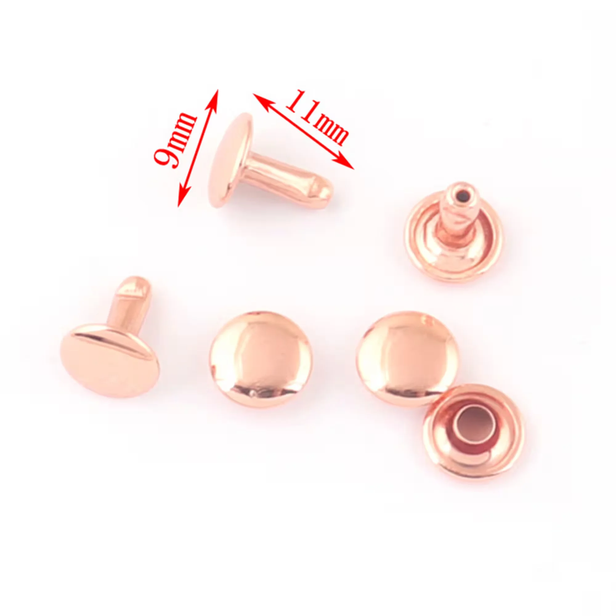 100set/lot Round Rivets,9x7,9x10,9x11,9x12 Rose Gold Double Cap Rivets Studs Leather craft,Snaps Studs Rivet Fastener Riveted