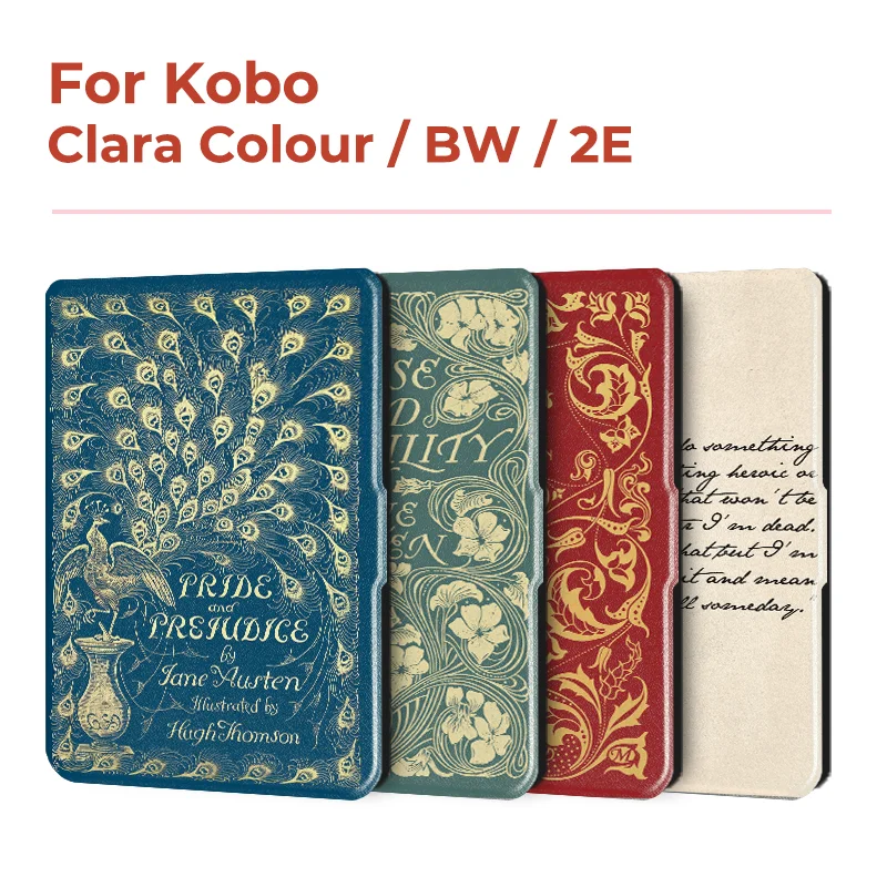 Twosheep 6-inch Case for Kobo Clara BW Clara Colour Clara 2E TPU Magnetic Flip Auto Wake Sleep TPU soft Cover Vintage Book Style