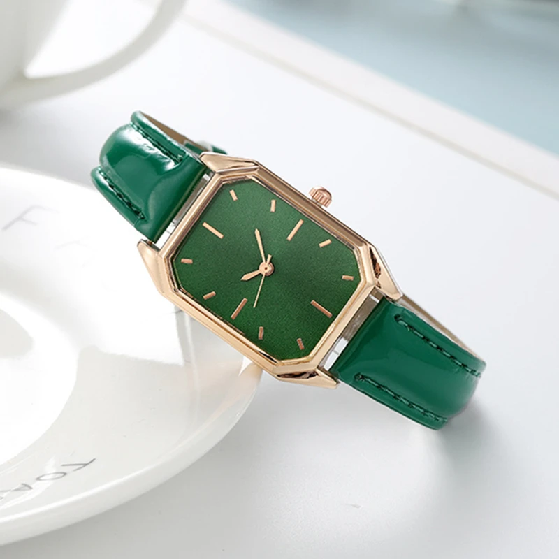 Rectangle Green Watch For Women Leather Minimalist Ladies Wristwatch Elegant Fashion Female Quartz Watches Dropship reloj mujer