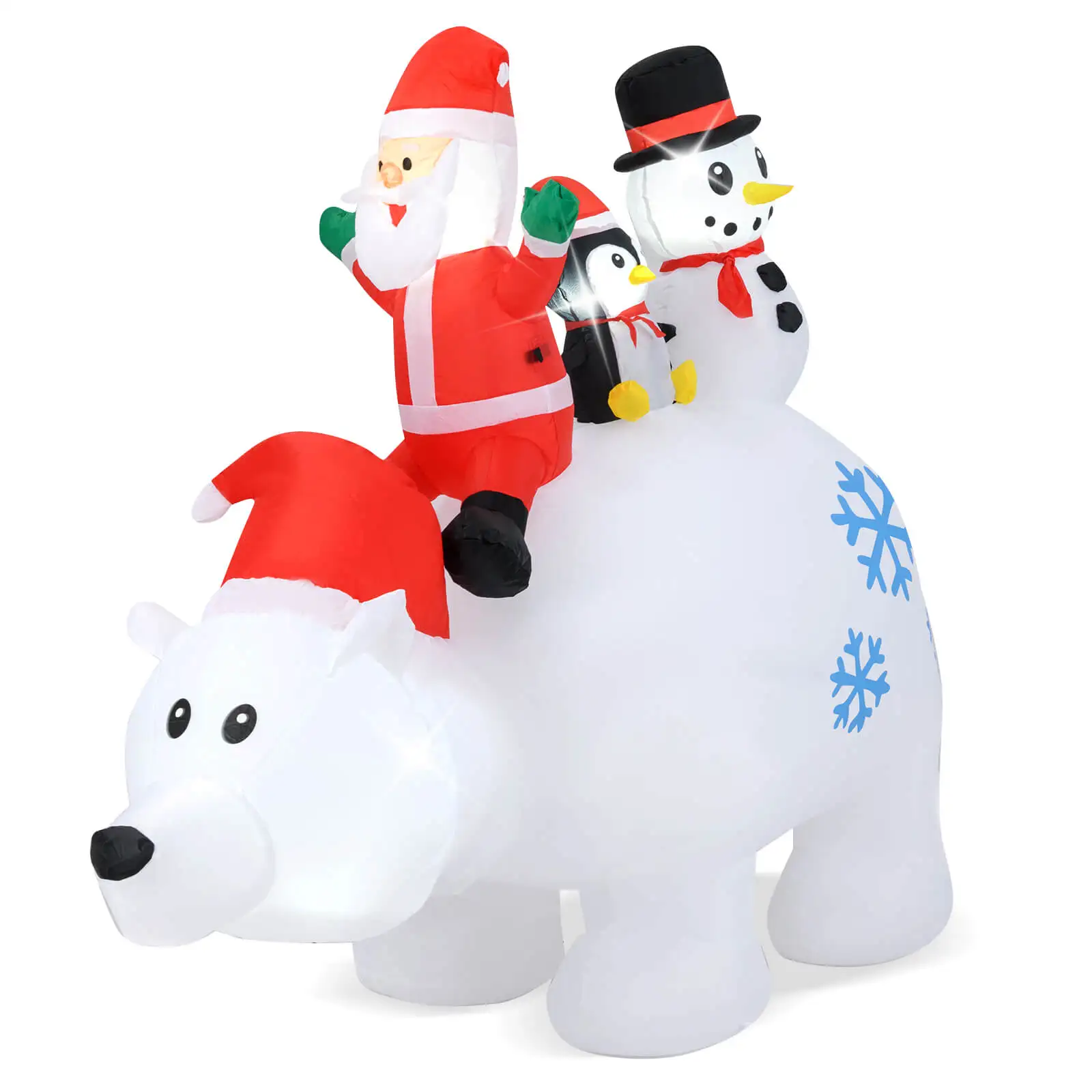 6 Ft Christmas Inflatable Animated Santa Penguin & Snowman Riding Polar Bear