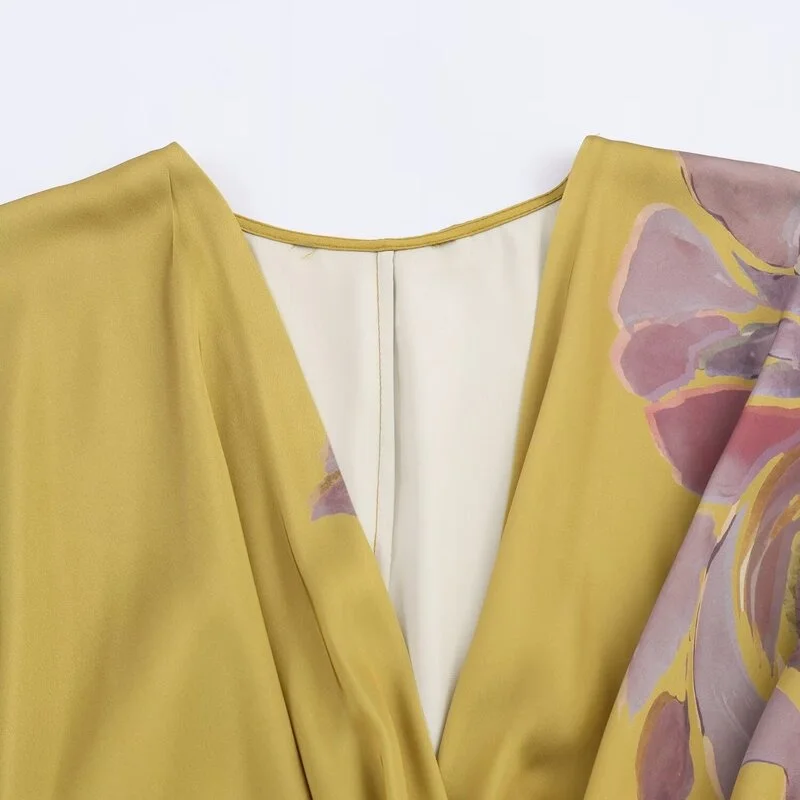 2025 가을 신상 여성 패셔너블 다용도 플로럴 프린트 미디 드레스 캐주얼 A라인 스커트 V넥 드레스