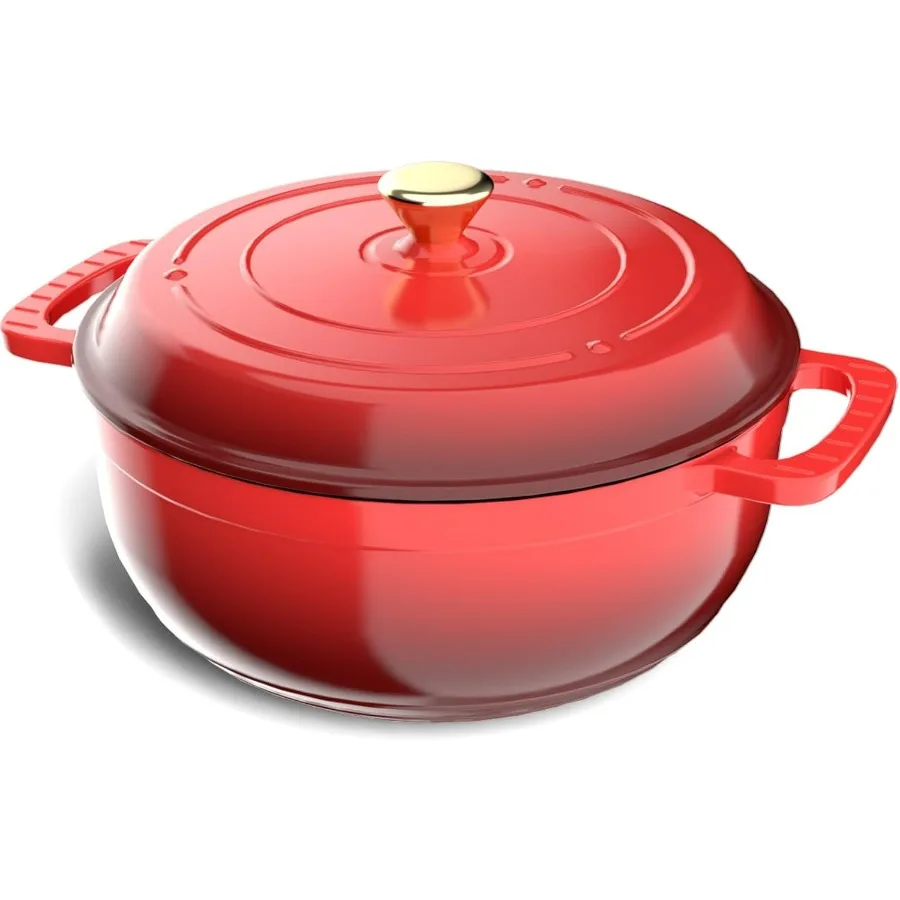

Эмалированная чугунная круглая голландская духовка 7,5QT Горшок с крышкой и двойными ручками В комплект входит для духовки с силиконовыми перчатками, безопасная до 500F, для тяжелых условий эксплуатации.