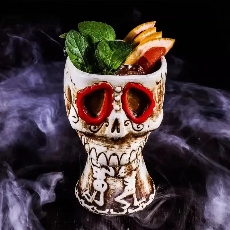 480ml Halloween Party Skull Cocktail Glass USA Creative Bar Ceramic TIKI Mug Beer Cup Funny Mixed Wine Tumbler Vintage Drinking