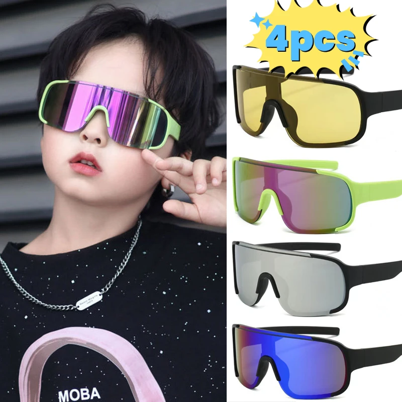 4PCS Kinder Sonnenbrille Winddicht Radfahren Brille für Jungen Und Mädchen Outdoor Brillen für Fahrrad Straße Camping Brillen