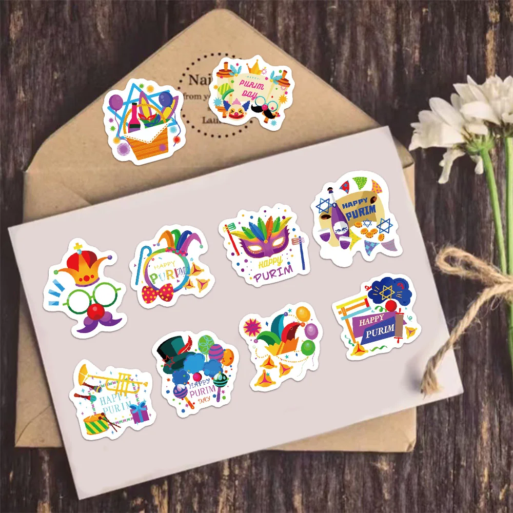 500 個 10 種類の異なるパターン プリム ユダヤ人のプリム祭ロールステッカー 小さなパターン装飾 DIY 荷物ウォーターカップステッカー