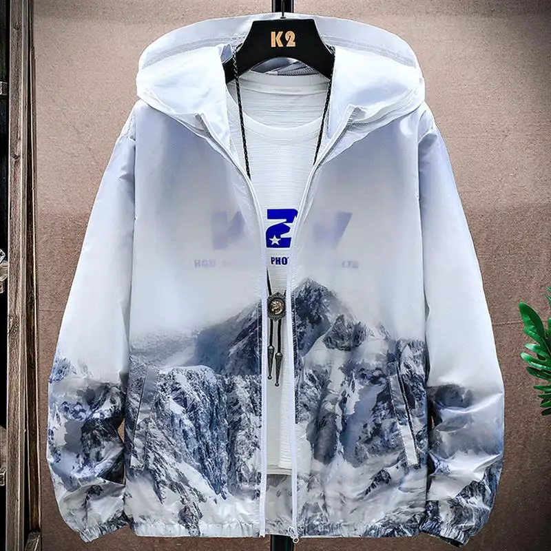 

Ice Silk Cool Feeling Men's Summer Lightweight Breathable Hooded Jaet Outdoor Fiing Sun Protection Clothing Polyester Fab...