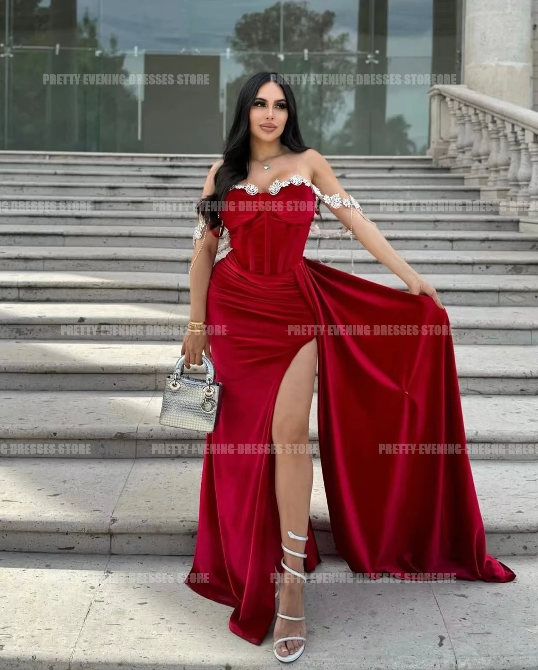 

Gorgeous Sweetheart Red Evening Dresses Woman's Mermaid Sexy Sleeveless High Split Prom Growns Formal Satin Beach Party Vestidos