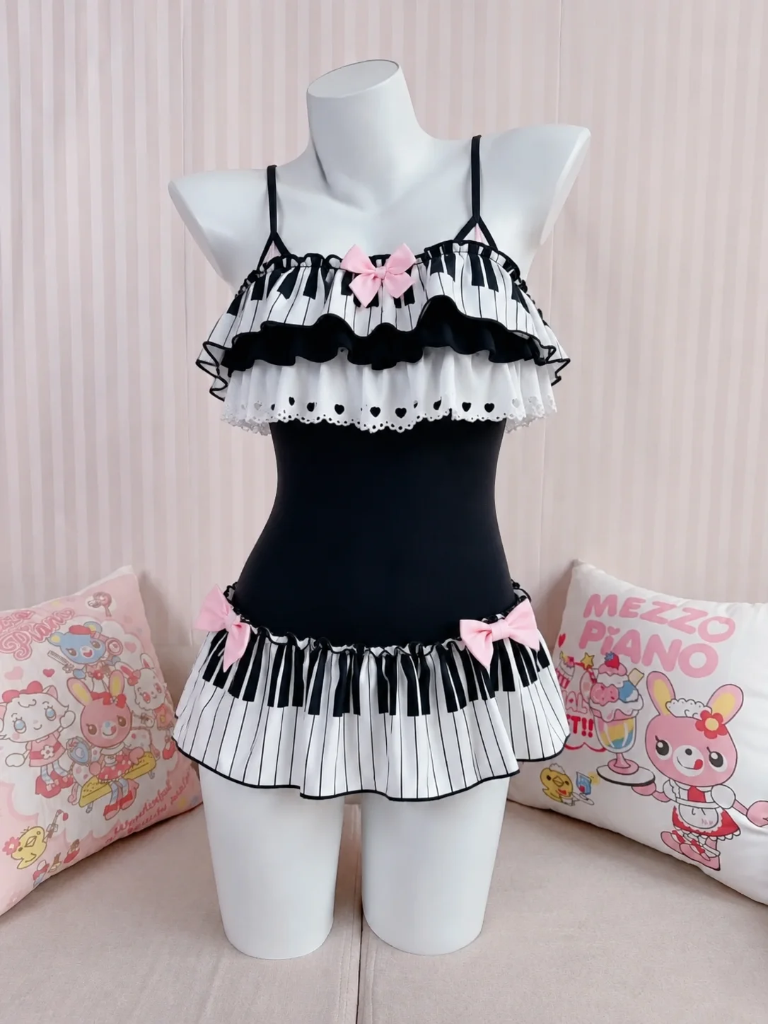 Women Kawaii Harajuku Halter Printed Bikini Soft Ruffle Two Piece Swimsuit Summer Daily Bathing Suit