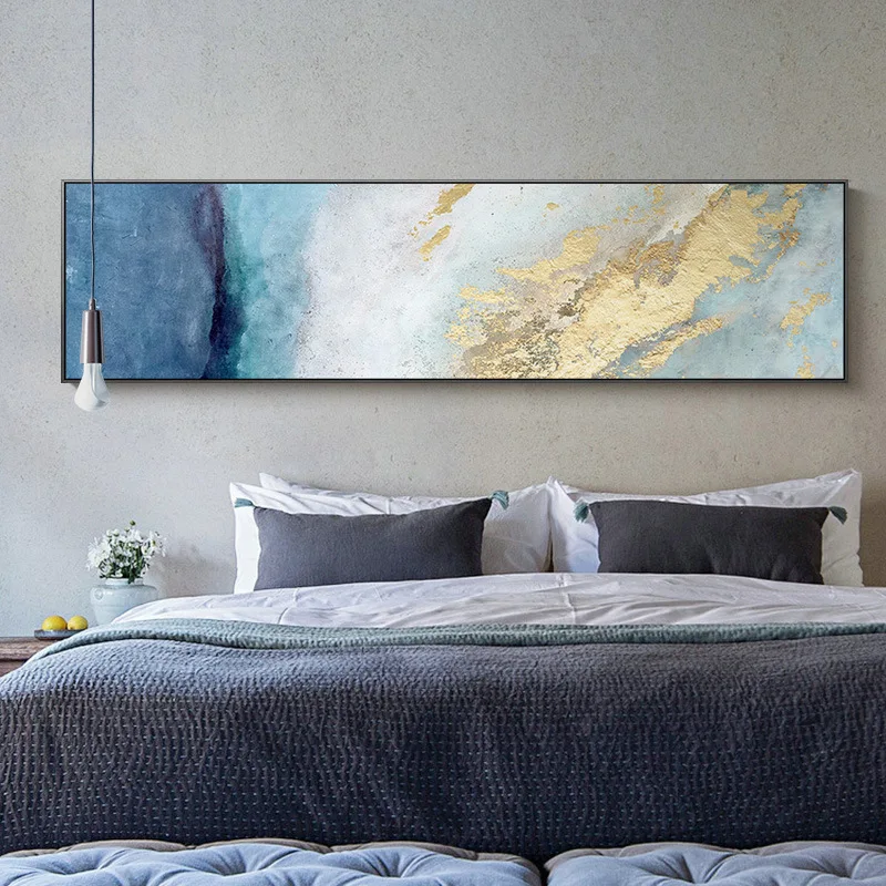 

Modern Abstract Canvas Print Art Painting with Frame Blue Gold Foil Nordic Poster and Prints Living Room Decor Wall Picture