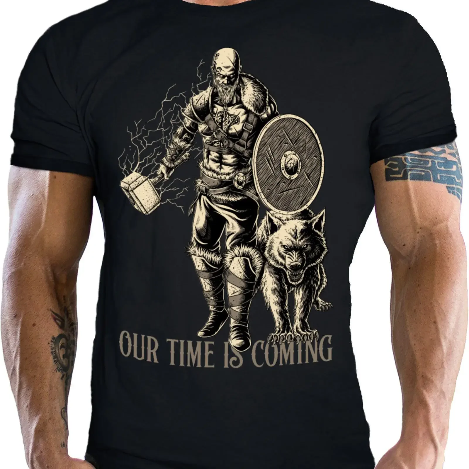 Camiseta LOBO NEGRO para fanáticos de los Vikings, Our Time is Coming, estilo vintage, versátil, unisex, transpirable, ropa de diseñador, moda