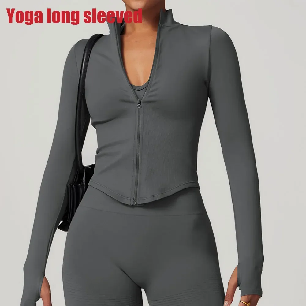 

New Yoga Coat Long Sleeve Zipper Slim Fit Sport Jacket Women's Tight Quick Drying Fitness Clothes Outdoor Slimming Gym Top