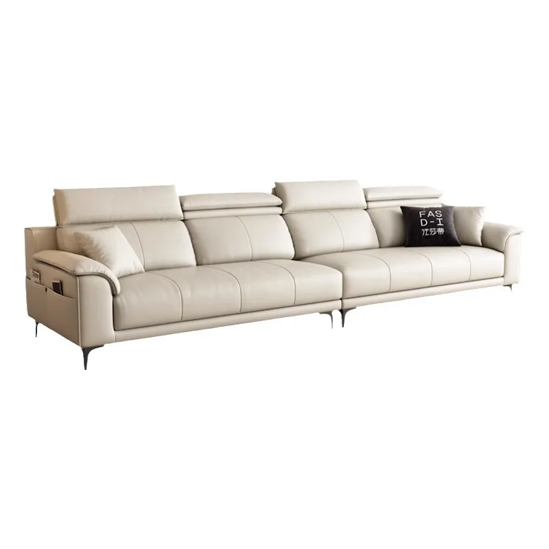 

Italian minimalist imported leather sofa small apartment Italian minimalist high-end piano key leather art straight row sofa