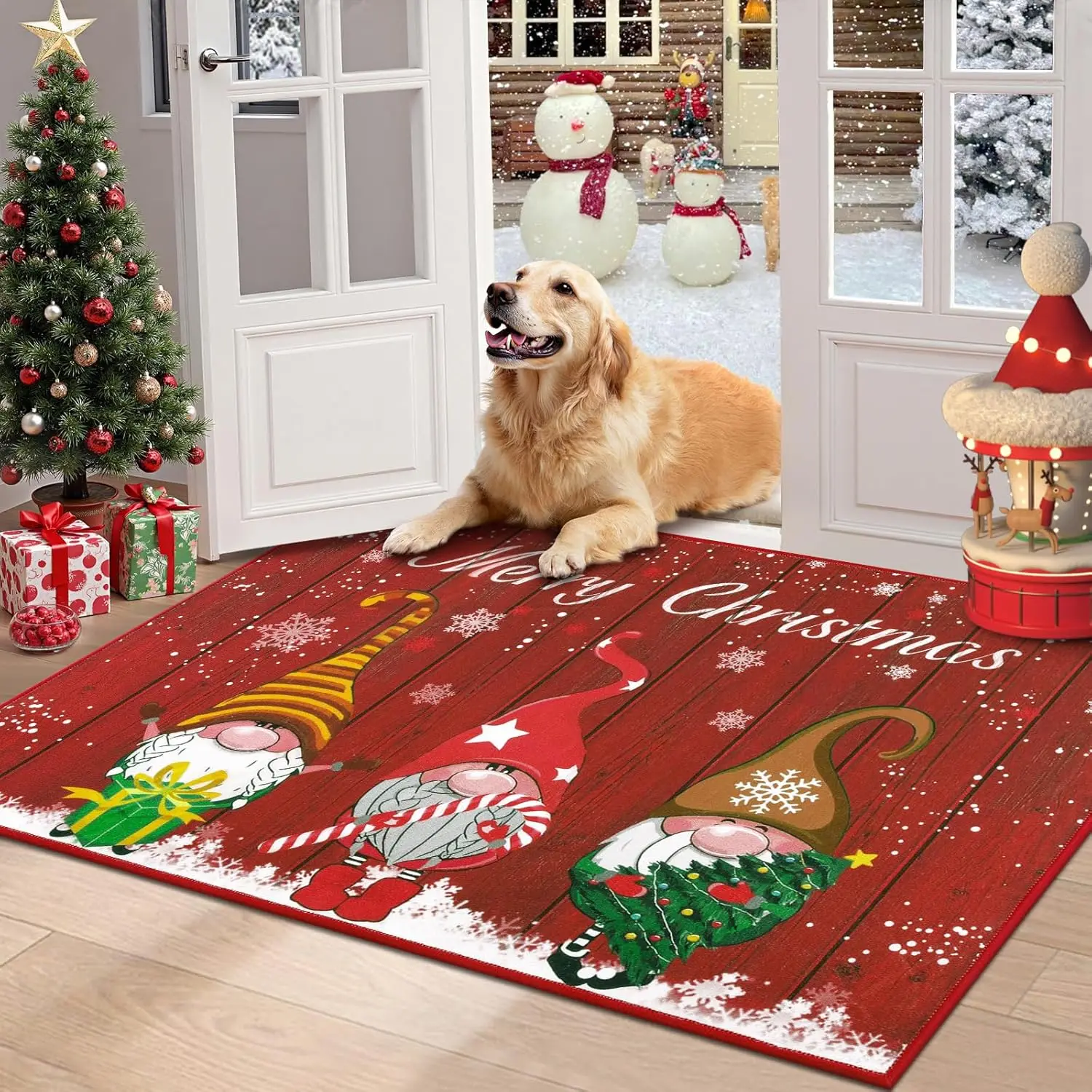

Christmas Door Mat, Christmas Welcome Doormat, Non Slip Red Santa Gnome Front Door Mats for Entryway Indoor Outdoor, Washable