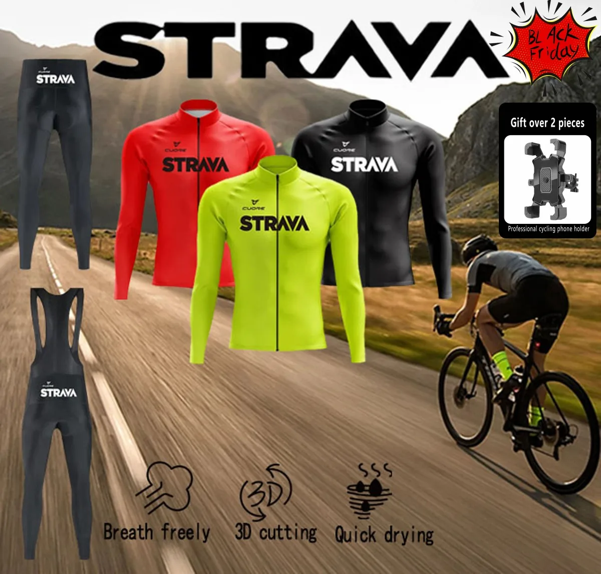 C32PH STRAVA Chaqueta de ciclismo para hombre Conjunto de manga corta atlética de montaña y carretera Black Friday Promoción por tiempo limitado Soporte para teléfono gratis