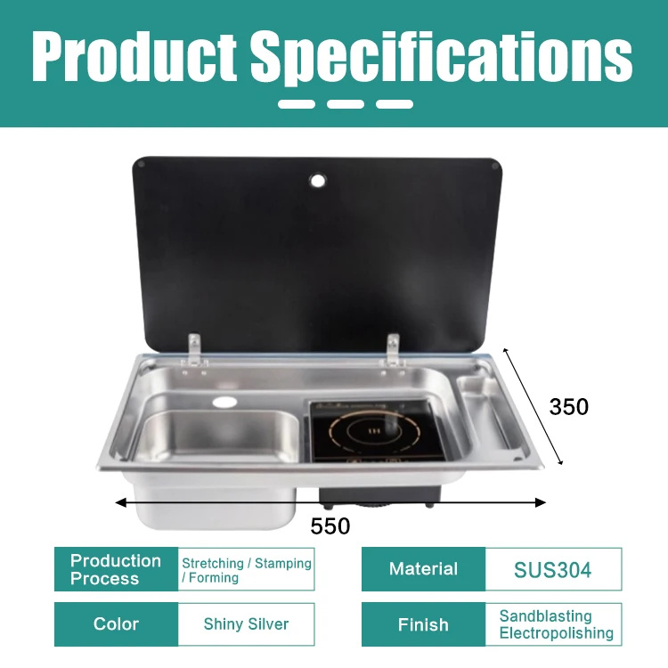 JDA Integrated RV Kitchen Unit SS304 RV Sink and Stove Combo for Campervan Caravan Marine Boat Travel Trailer
