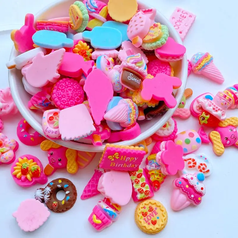20Pcs New Cute Mini Mixed Candy, Cake, Ice Cream Flat Back Resin Cabochons Scrapbooking DIY Jewelry Craft Decoration Accessorie