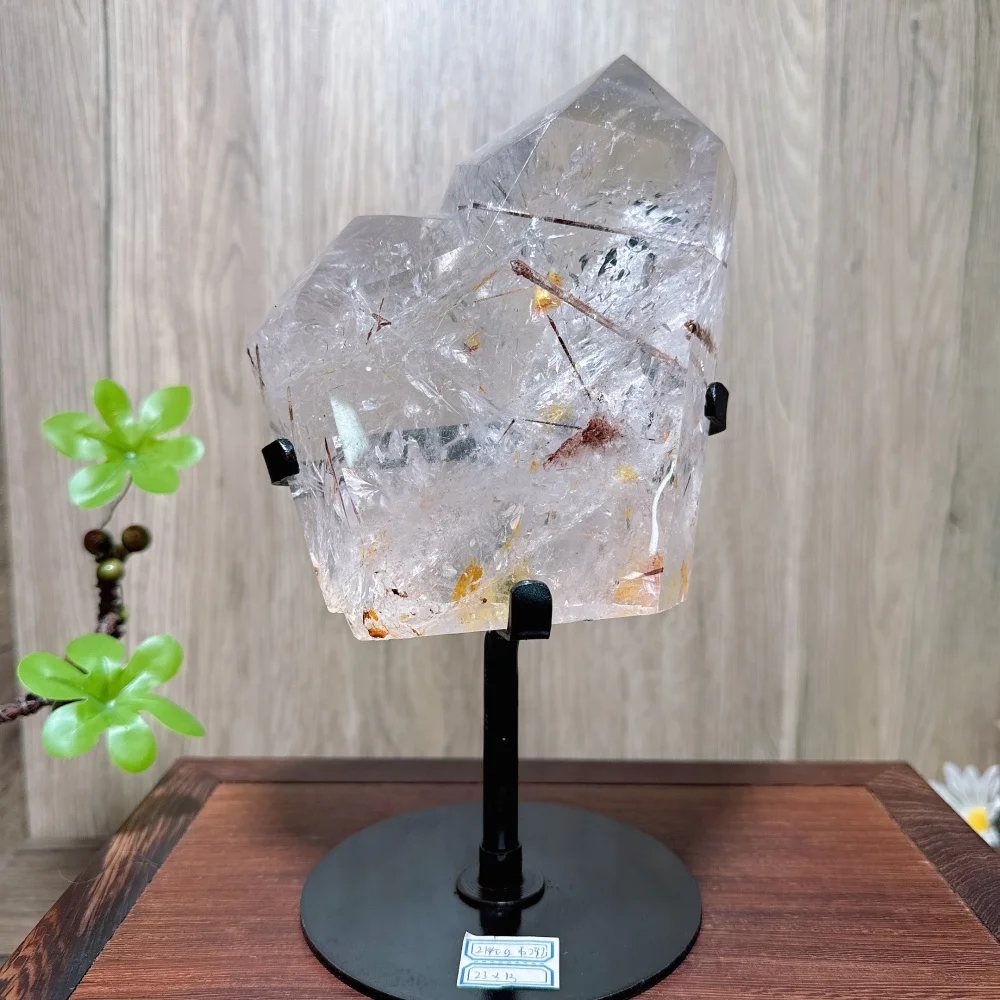 Natural Unique Big Clear Quartz Symbiosis Golden Healer Fire Quartz RutileTowers Stone Healing Crystal Reiki Home Decor Gifts