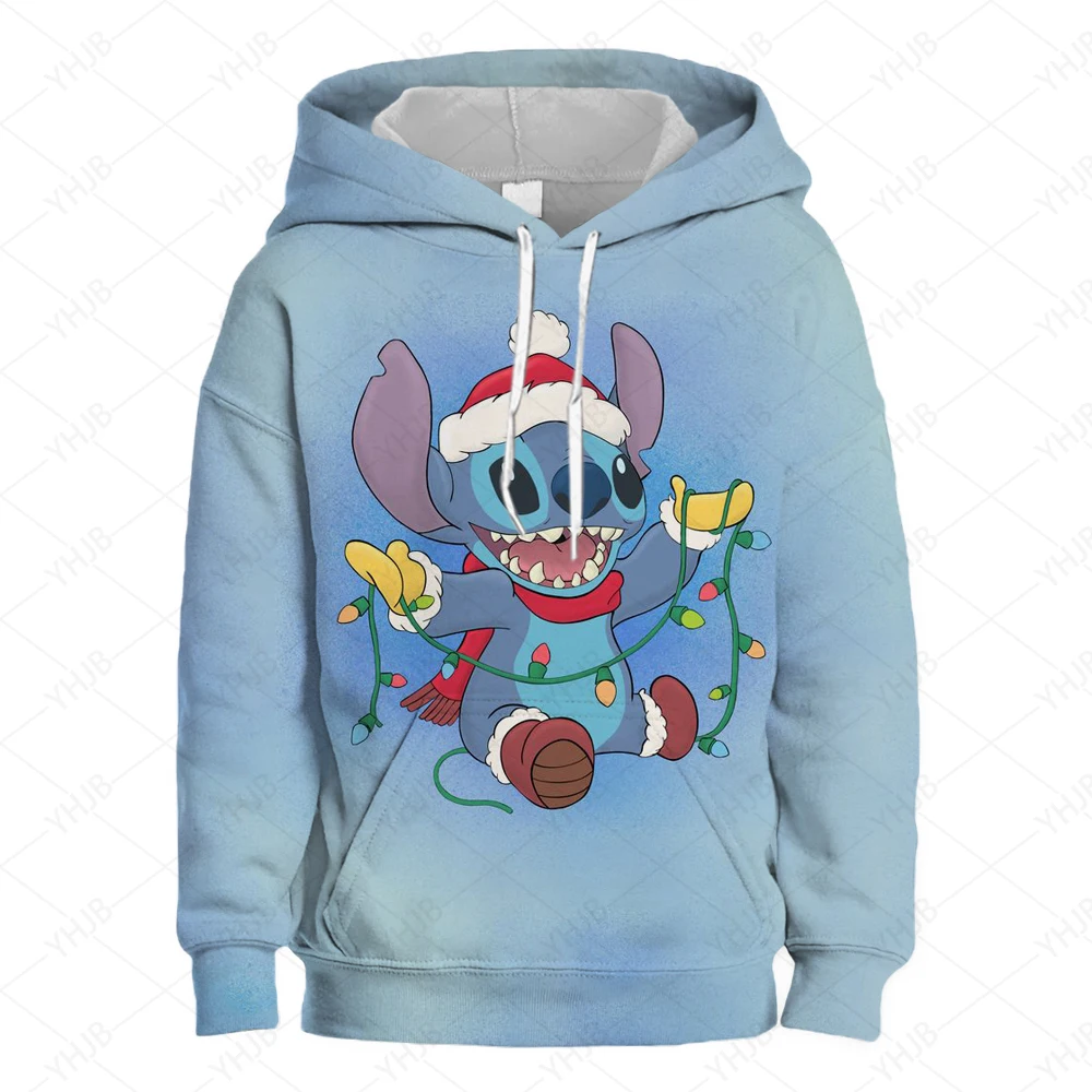 Stitch Iong-sleeved Sweatshirt For Girls Merry Christmas Autumn Thin Round Neck Sweatshirt Anime Cartoon Joint Fashion Trend Top