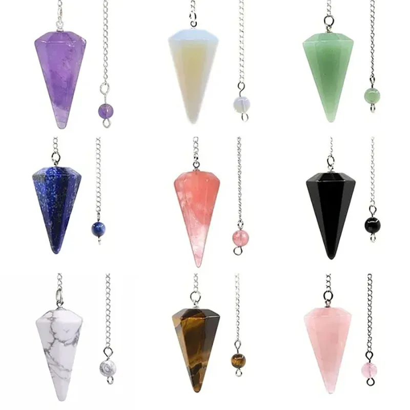 Natural Stone Quartz Agates Pendant Reiki Healing Cone Amethyst Charm Pendulum Pendants For Divination Dowsing Reiki Crystals