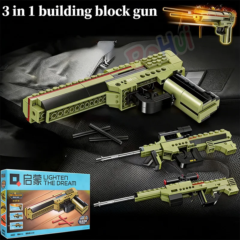 

202pcs 3in1 Technique Guns Kit Pistol Sets Military Weapons Model Building Blocks Desert Eagle Army Assault Rifle Boy Toys Gifts