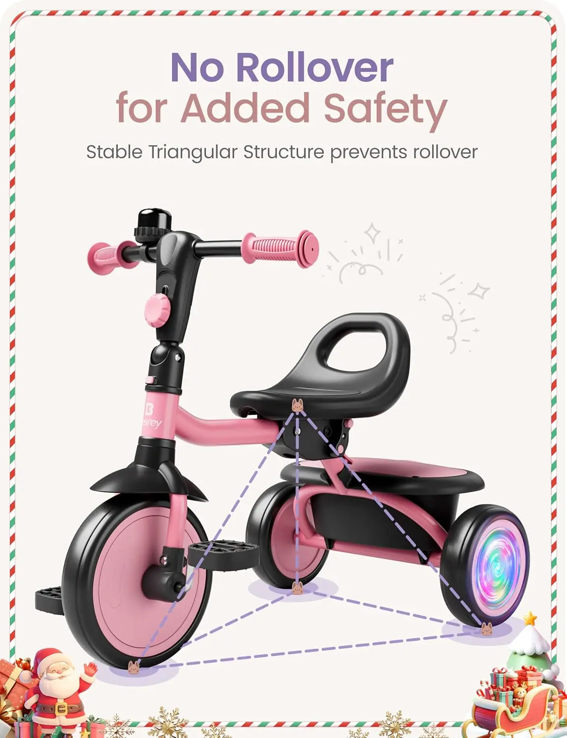 Tricycle avec éclairage coloré pour tout-petits, vélo avec cloche, cadeau pour enfants de 2 à 5 ans, 18 mois à 5 ans