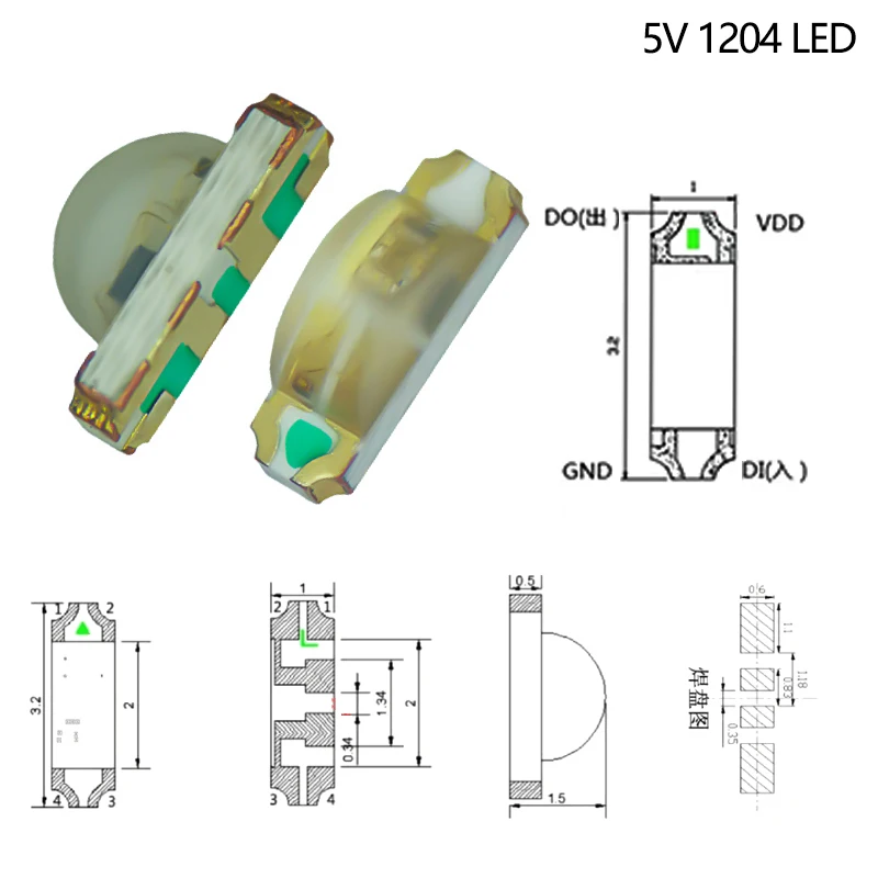 Ws2812b 5v Ws2812 5050 3528 4020 1204 1209 0807 2020 Mini Smd Led رقاقة عنونة بكسل رقمي Rgb كامل اللون Led ديود مصباح #6