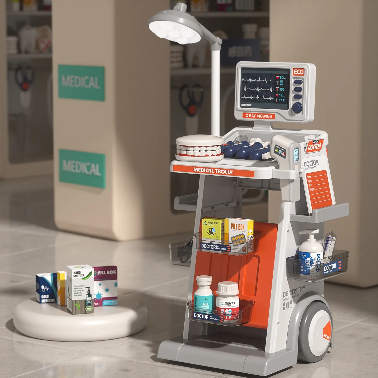 Simulado dentista mesa médica fingir jogar carrinho médico modelo de injeção de enchimento dental médico role play jogo brinquedo educativo