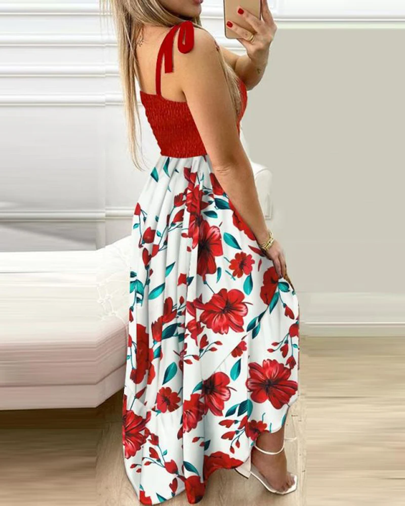 Summer Sexy Spaghetti Strap Floral Print Maxi Dress For Women 2024 Casual Elegant Chest Wrap Long Woman Beach Dress Holiday