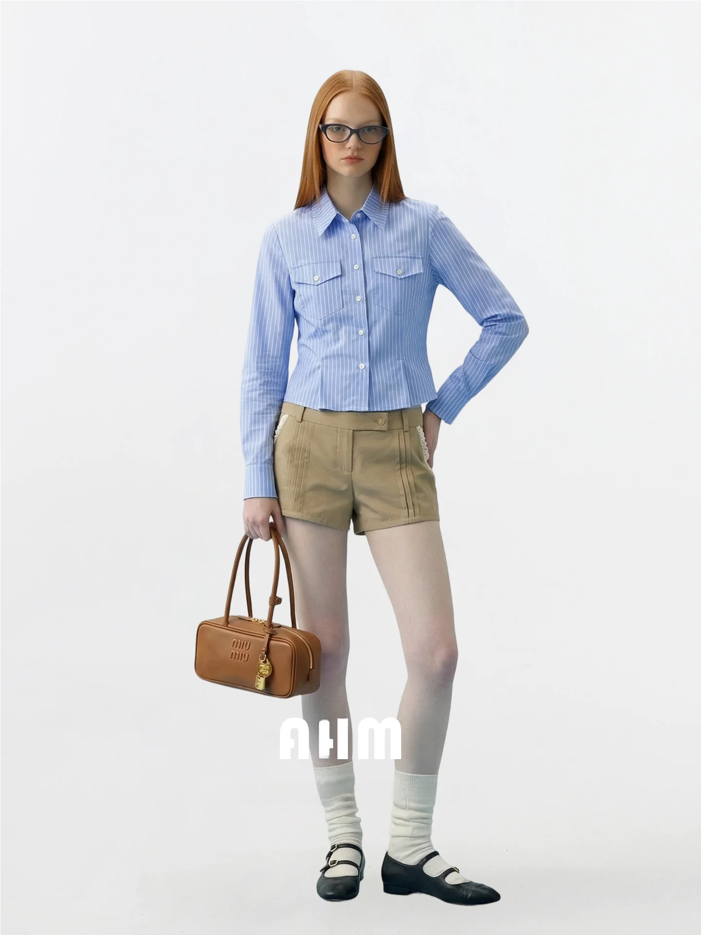 

AHMI Spring 2026 Women's Slim Fit Striped Long Sve irt High nce Sensation Belted Versatile Top Korean Sle