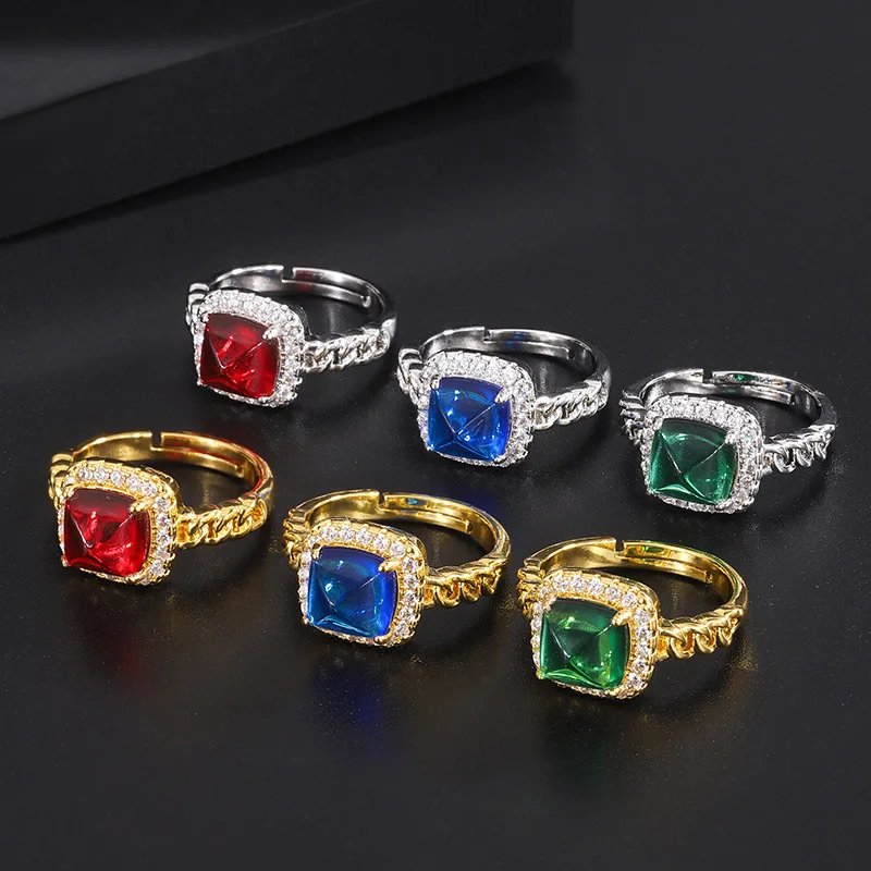 

Paraiba Zircon Ring European and American Retro Court Style Inlaid Colorful Zircon Ring Export