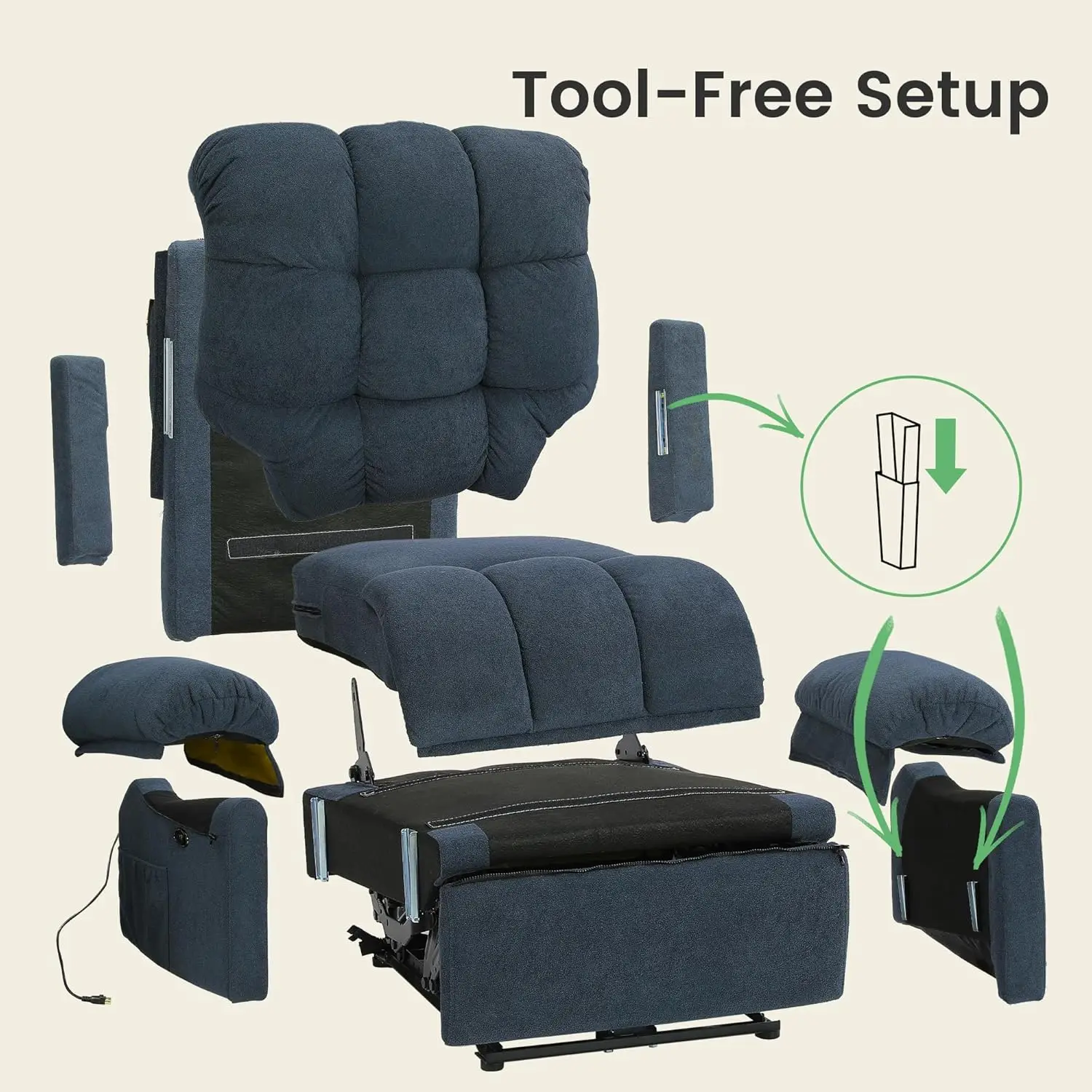 Power Recliner Chair Adults Adjustable Electric Chair Power Reclining Sofa USB Port Ultra-Comfy Teddy Fleece Recliner Blue Gray