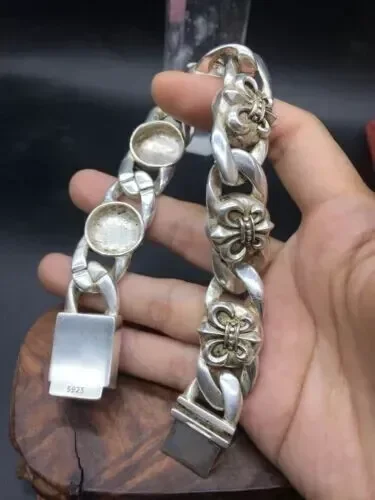 Asian old silver hand cast cool statue bracelet jewel gift