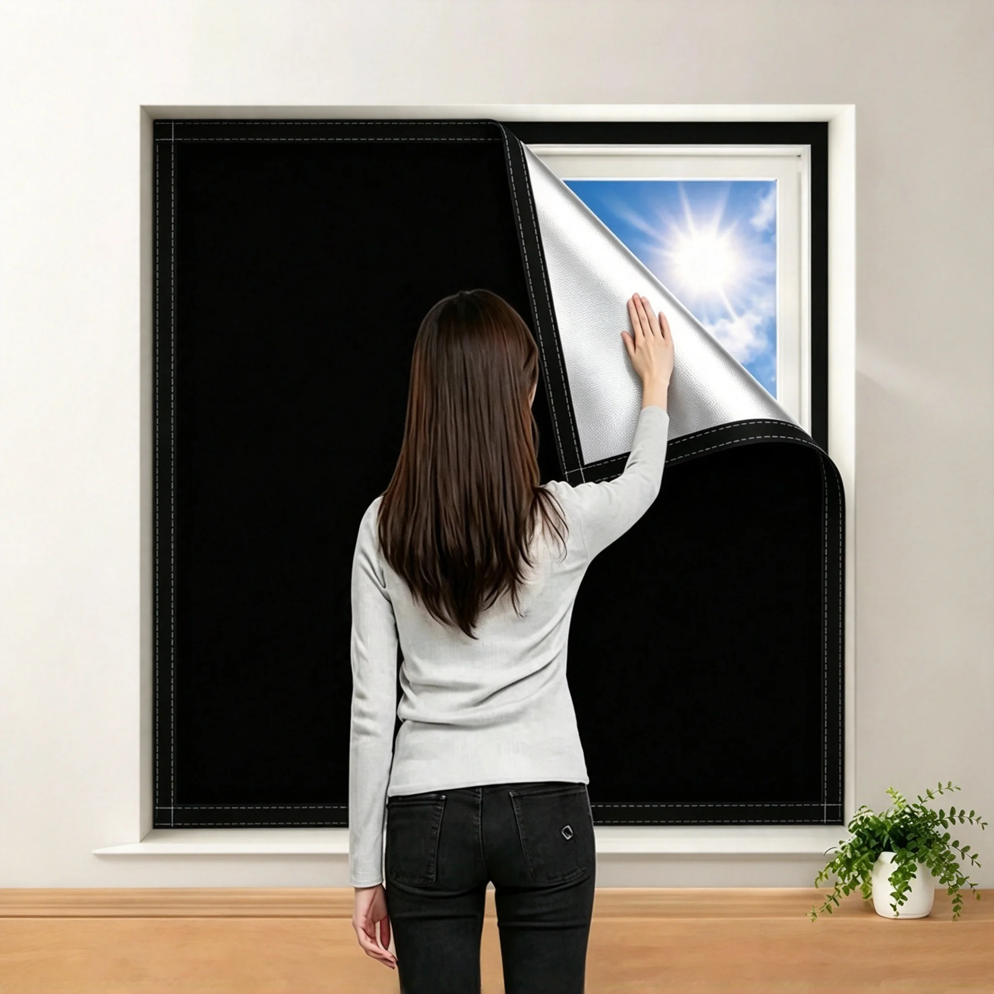 Blackout Curtains, Window Drapes, No-Drilling Installation, Self-Adhesive Sunshade Fabric
