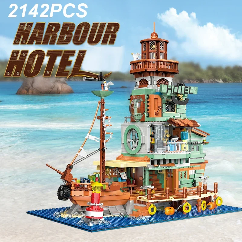 

2142PCS Harbour Hotel Building Blocks Fishing Village Hut Fisherman's Wharf Model Bricks Desktop Decoration Toy For Kids Gifts